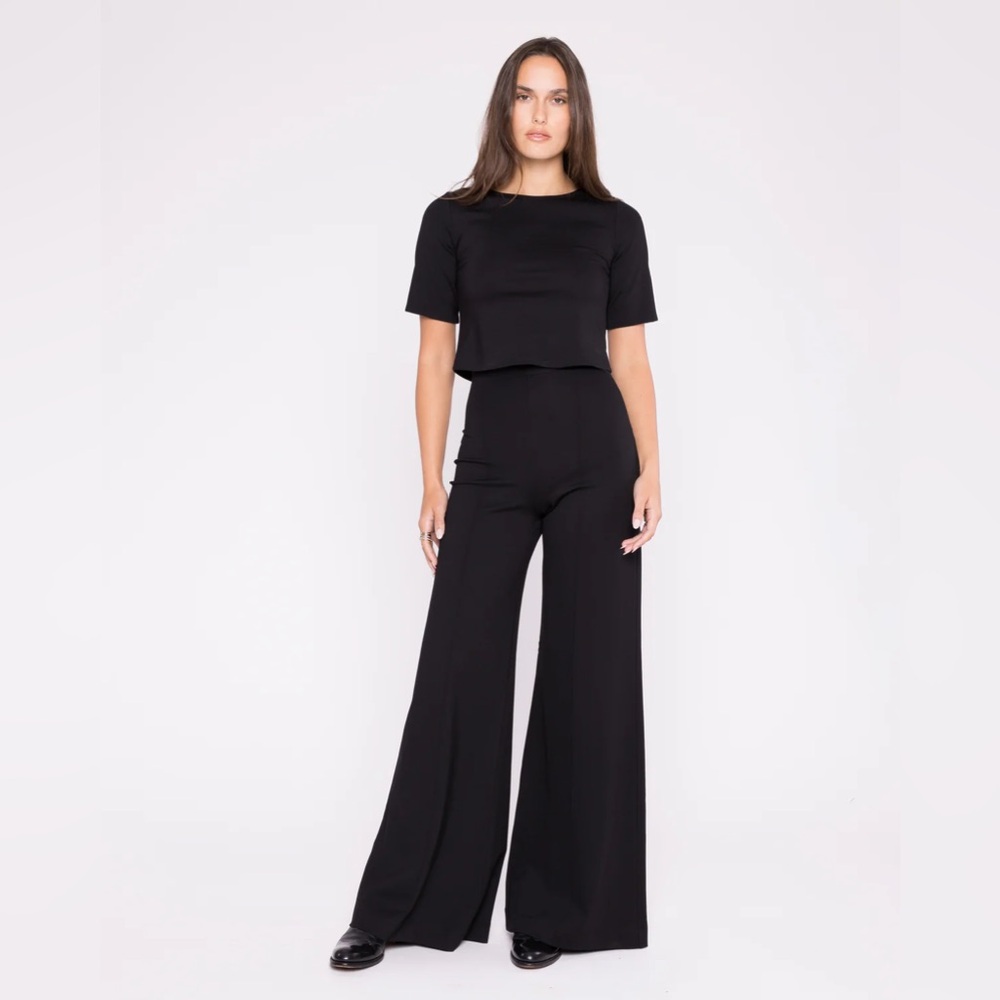 RR BLACK PONTE KNIT WIDE LEG PANT 3